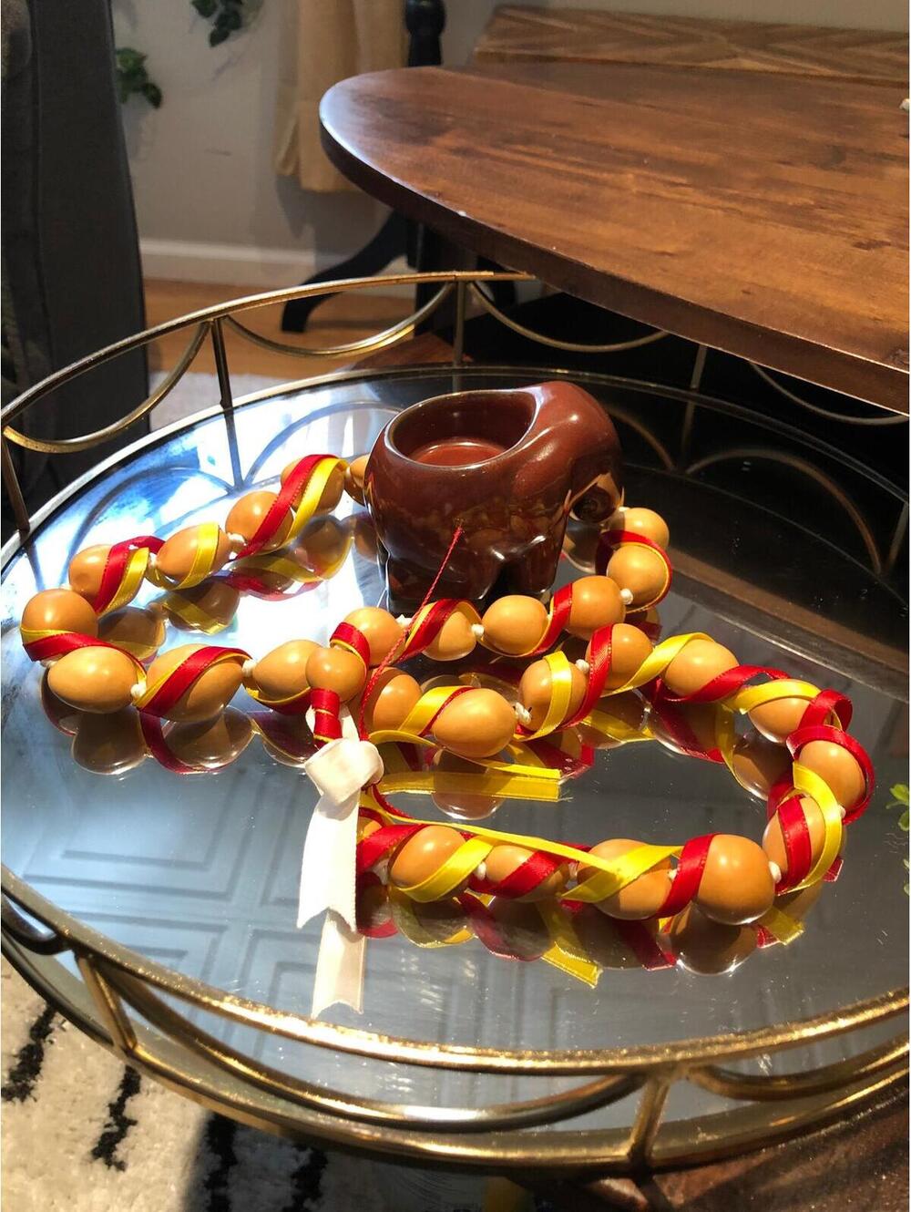 Red and yellow ribbon large Beaded prayer necklace - Picture 3 of 4